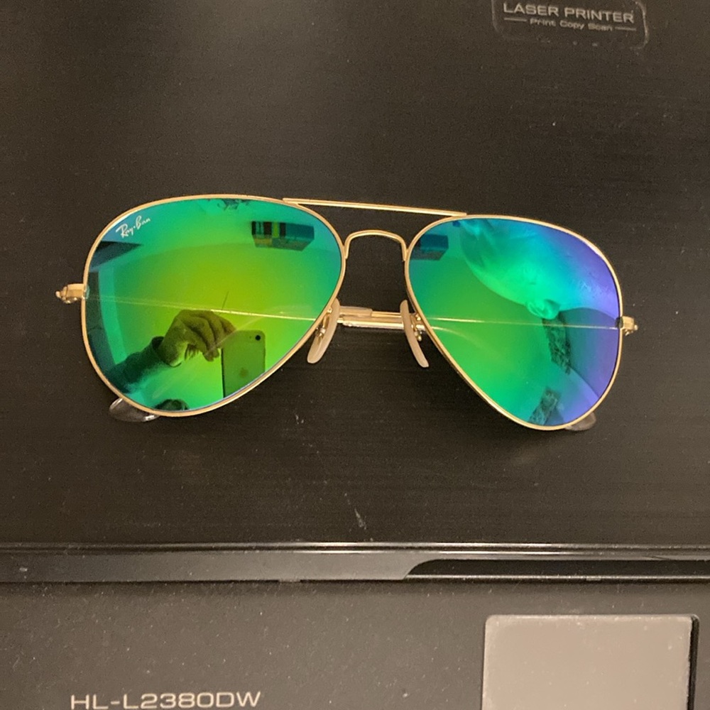 Rayban aviator 58mm green mirror unisexx non polar